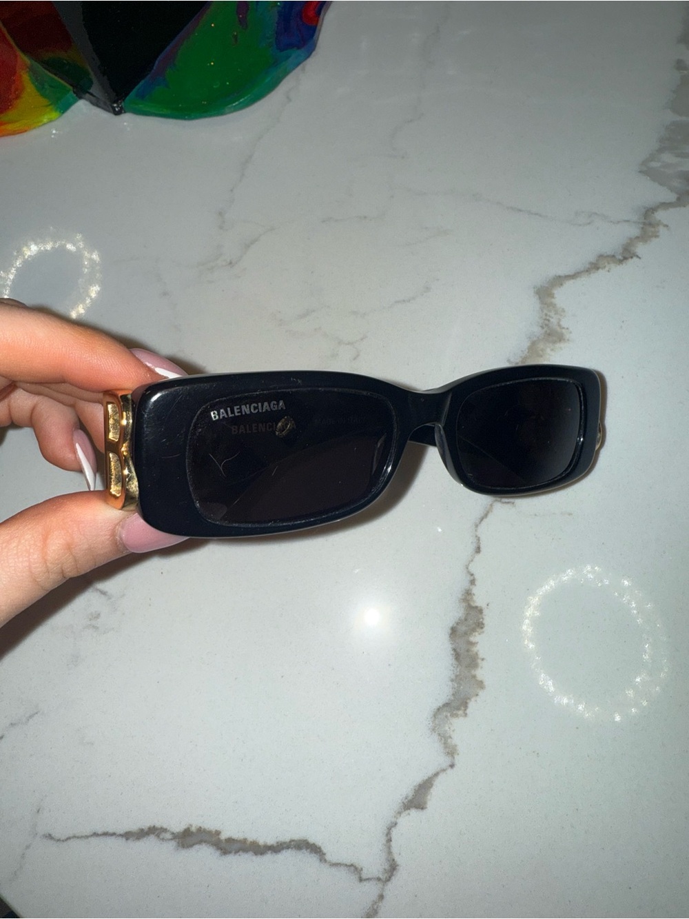 Balenciaga Black Sunglasses with Gold-Accent Hinge